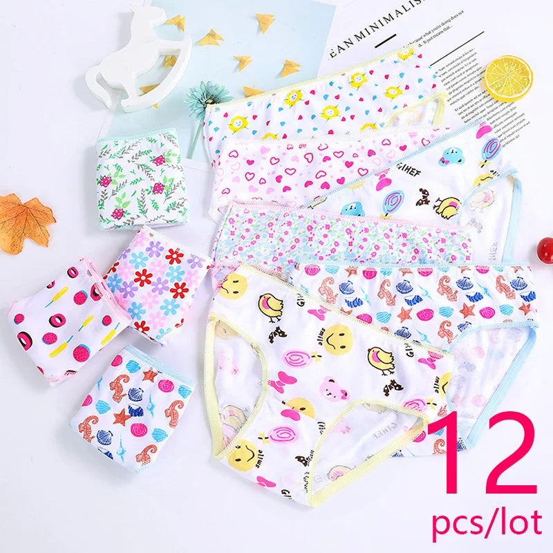 12Pcs/Lot Cotton Panties Girls Kids Short Briefs Children Underwear Child Cartoon Shorts Underpants Girl Panties Cute Summer New Leedoar