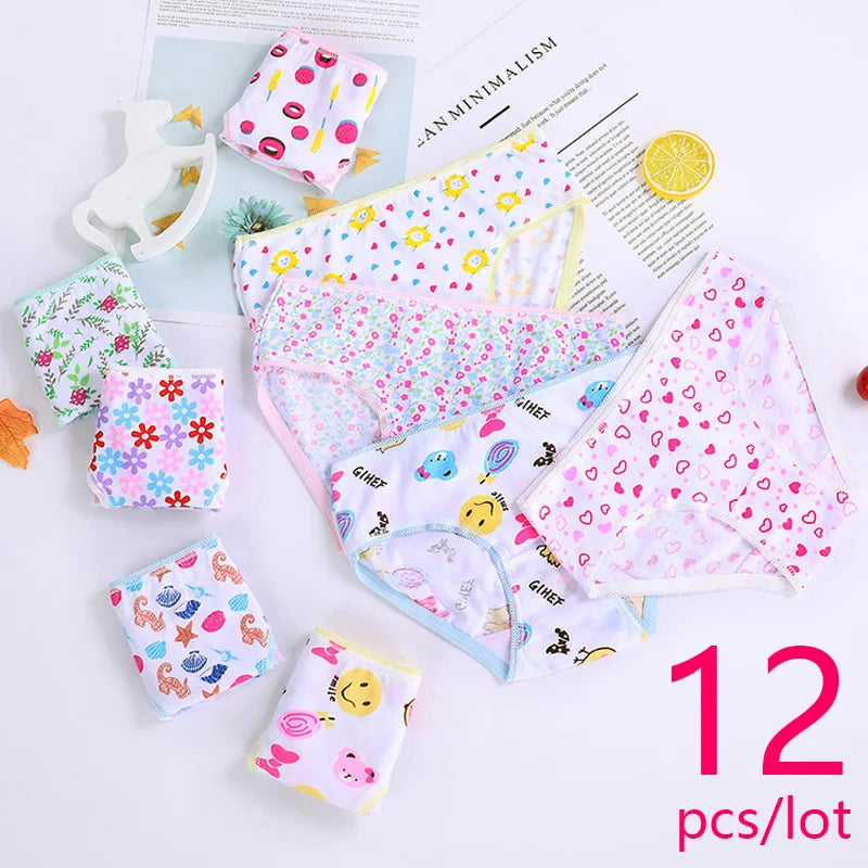 12Pcs/Lot Cotton Panties Girls Kids Short Briefs Children Underwear Child Cartoon Shorts Underpants Girl Panties Cute Summer New Leedoar