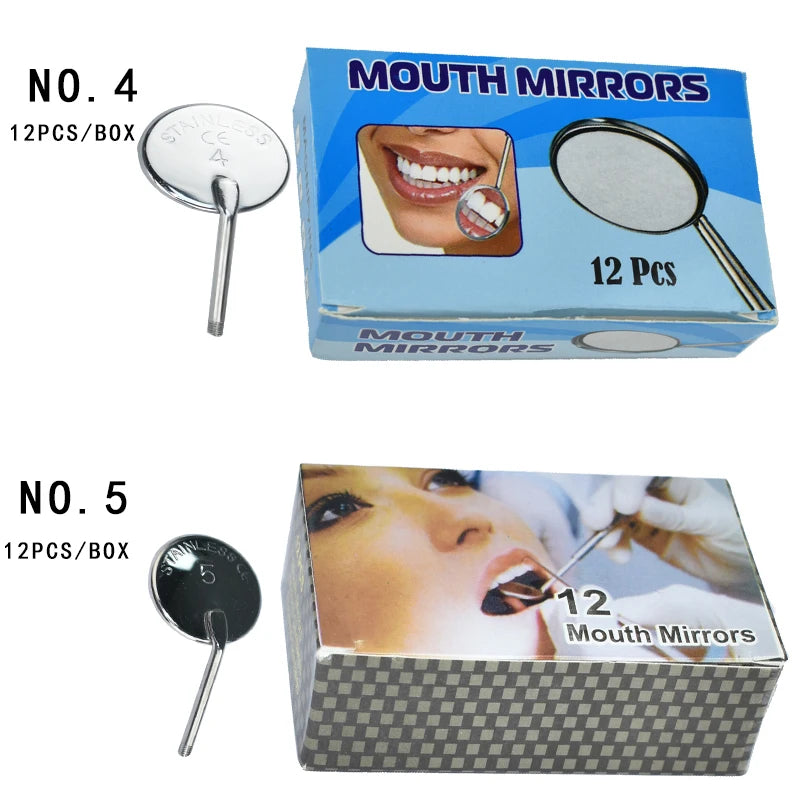 12Pcs/box Dental Stainless Steel Dental Mouth Mirror 4/5 Anti Fog Front Surface Dentistry Mirrors High Quality Dentist Equipment Leedoar