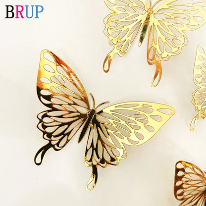 12Pcs/lot New 3D Hollow Golden Silver Butterfly Wall Stickers Art Home Decorations Wall Decals for Party Wedding Display Shop Leedoar