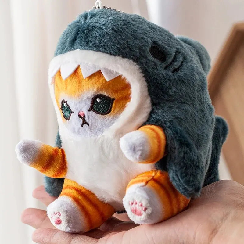 12cm Cartoon Cute Shark Fried Shrimp Cat Plush Doll Pendant Charm Package Pendant Leedoar