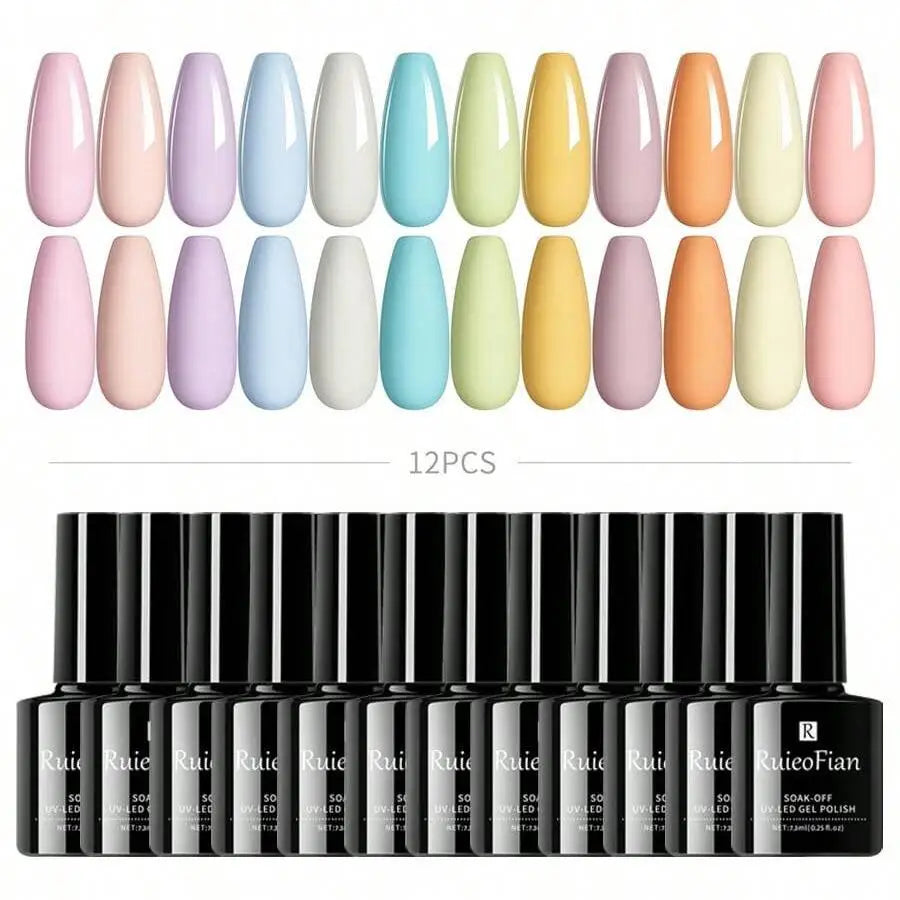 12pcs Macaron Gel Nail Polish Spring Summer Candy Set Pink Blue Color For Manicure Semi Permanent Soak Off Nail Art Gel Varnish Leedoar