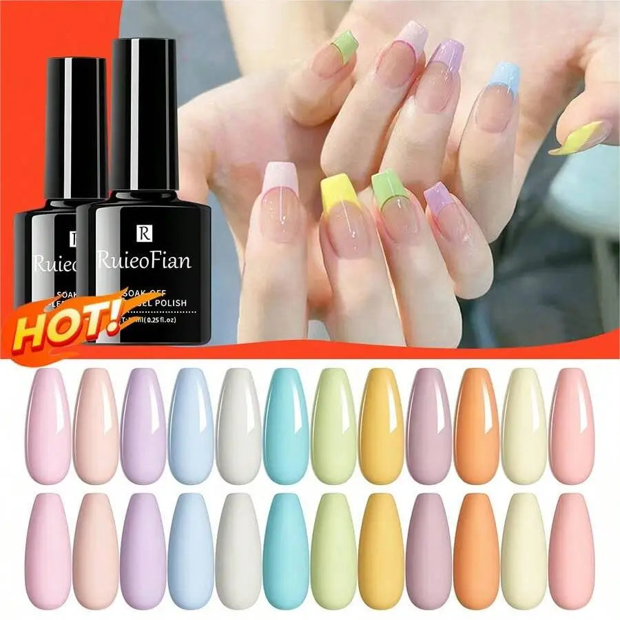 12pcs Macaron Gel Nail Polish Spring Summer Candy Set Pink Blue Color For Manicure Semi Permanent Soak Off Nail Art Gel Varnish Leedoar