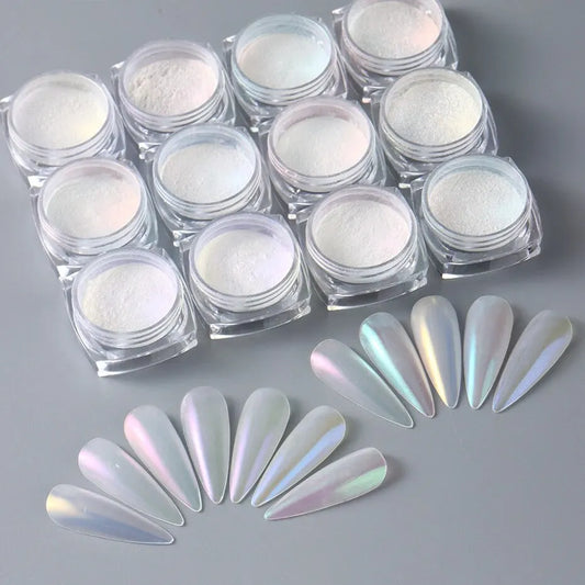 12 piezas de polvos de purpurina para uñas con efecto espejo de sirena, pigmento cromado brillante, Aurora Laser DIP Dust, decoración holográfica para manicura de uñas 