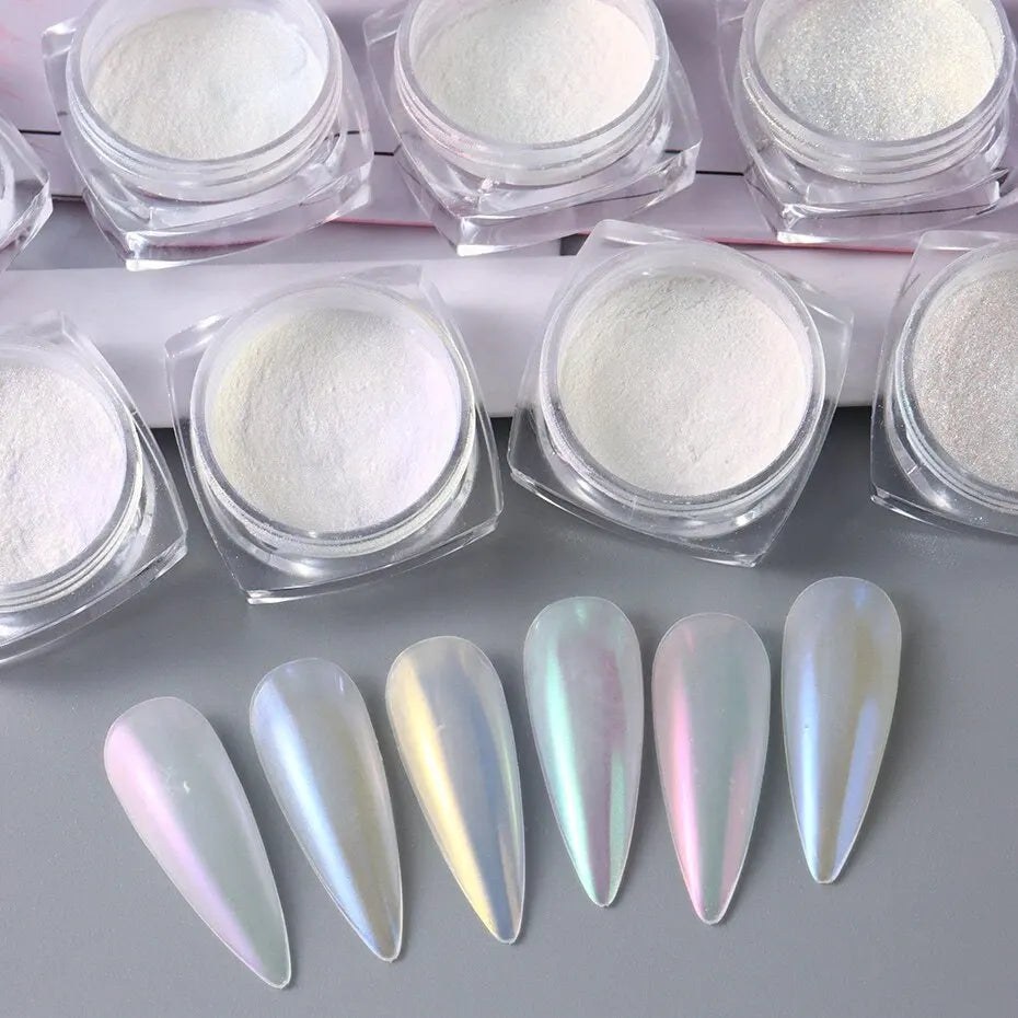 12pcs Mermaid Mirror Sparkly Chrome Pigment Nail Glitter Powders Aurora Laser DIP Dust Manicure Holographic Decoration Nails Leedoar