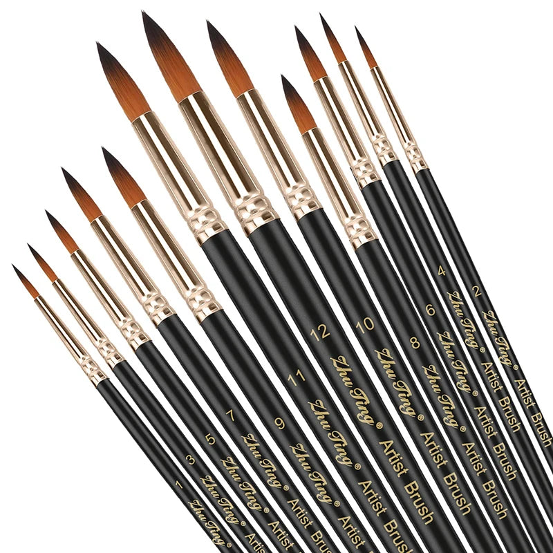 12pcs Paint Brushes Set Professional Paint Brush Round Pointed Tip Nylon Hair Acrylic Brush for Acrylic Watercolor Oil Painting Leedoar