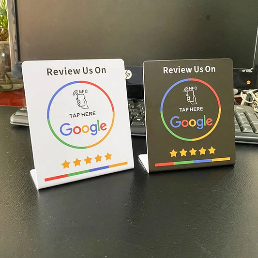 13.56Mhz programmable Google Review Card NFC station table NFC Google Reviews display bending card standing brand bracket Leedoar