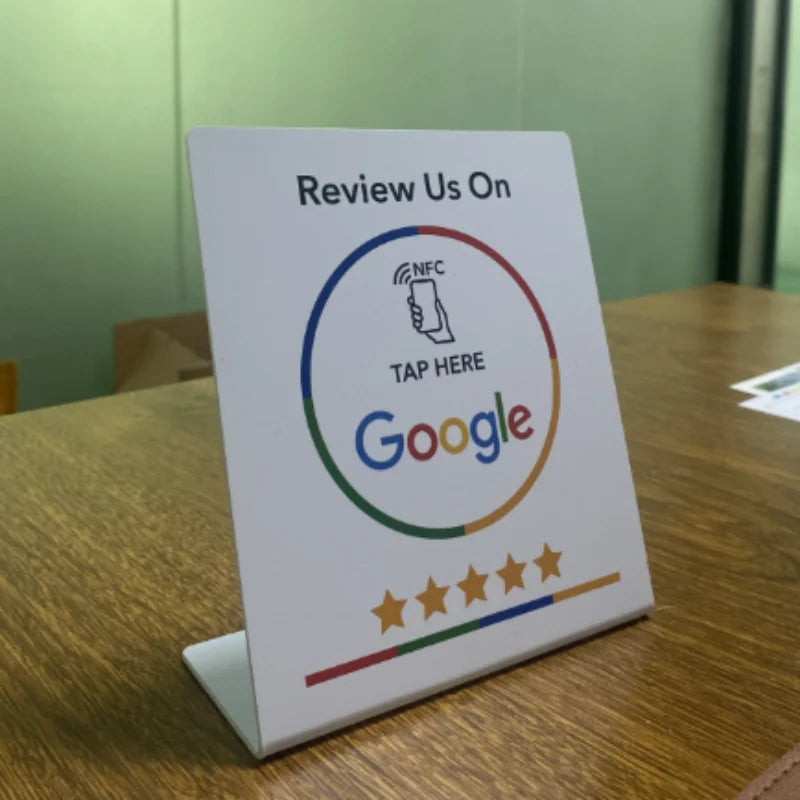 13.56Mhz programmable Google Review Card NFC station table NFC Google Reviews display bending card standing brand bracket Leedoar