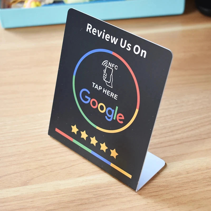 13.56Mhz programmable Google Review Card NFC station table NFC Google Reviews display bending card standing brand bracket Leedoar