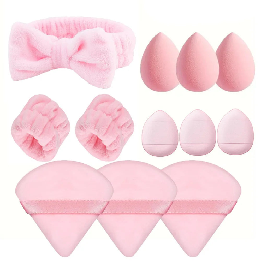 14 Piece Set Of Makeup High Elasticity Headband Wristband Reusable Triangle Puff Soft Sponge Combination Leedoar