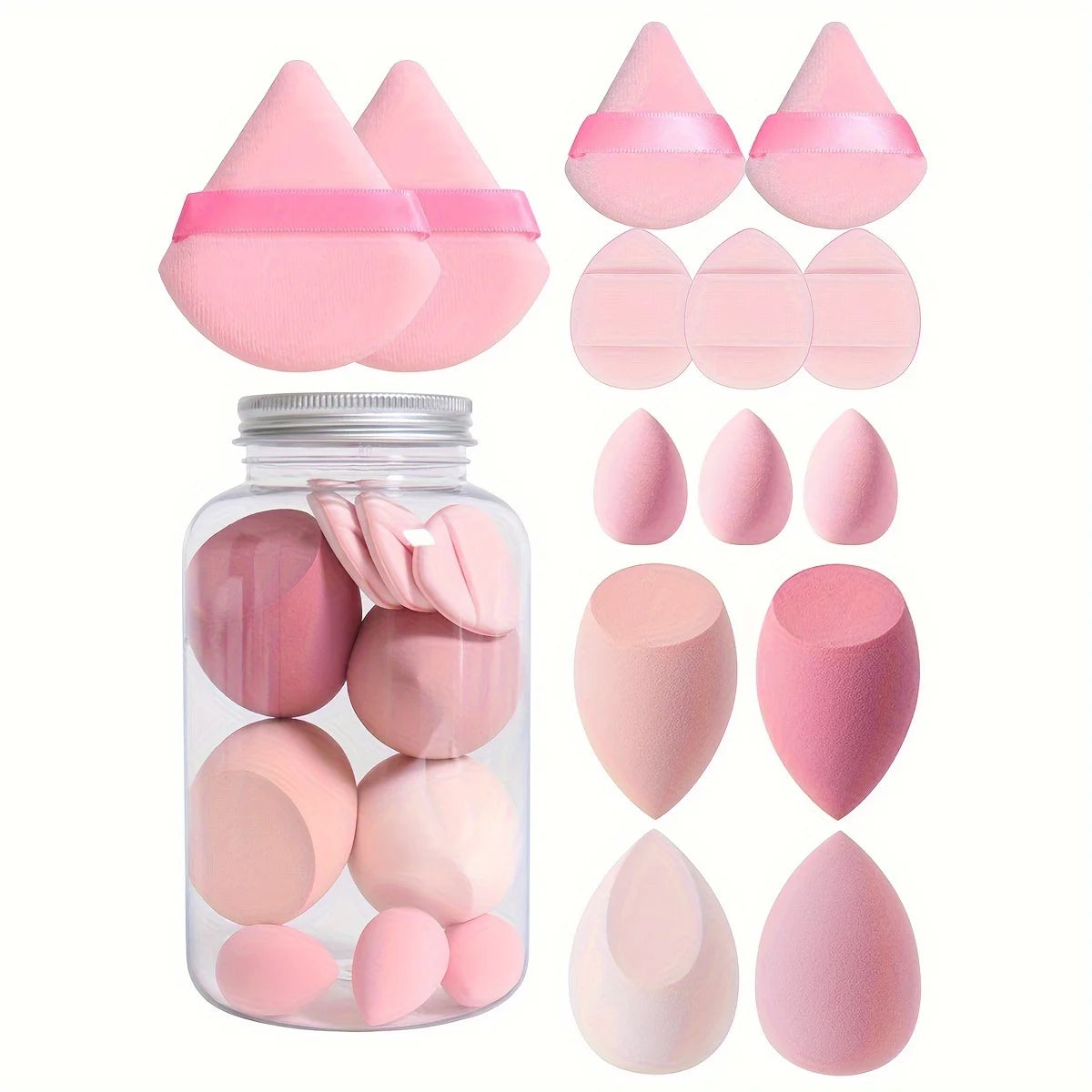 14pc Makeup Sponge Set With Storage Jar, Velvet Beauty Blenders, Makeup Sponge Finger Puff, Foundation Cosmetic Puffs Leedoar