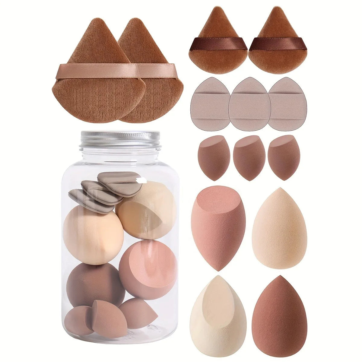 14pc Makeup Sponge Set With Storage Jar, Velvet Beauty Blenders, Makeup Sponge Finger Puff, Foundation Cosmetic Puffs Leedoar