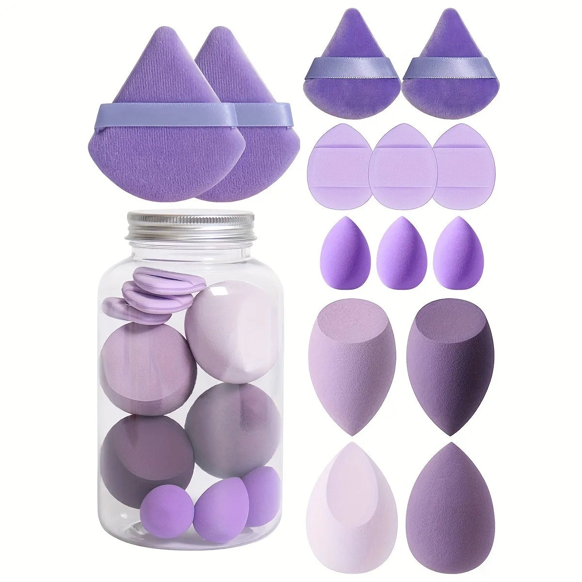 14pc Makeup Sponge Set With Storage Jar, Velvet Beauty Blenders, Makeup Sponge Finger Puff, Foundation Cosmetic Puffs Leedoar