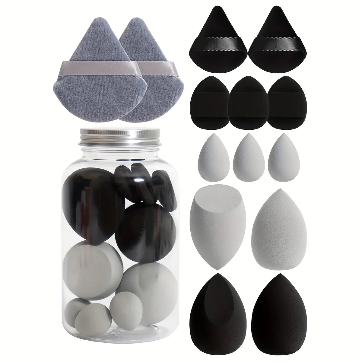 14pc Makeup Sponge Set With Storage Jar, Velvet Beauty Blenders, Makeup Sponge Finger Puff, Foundation Cosmetic Puffs Leedoar