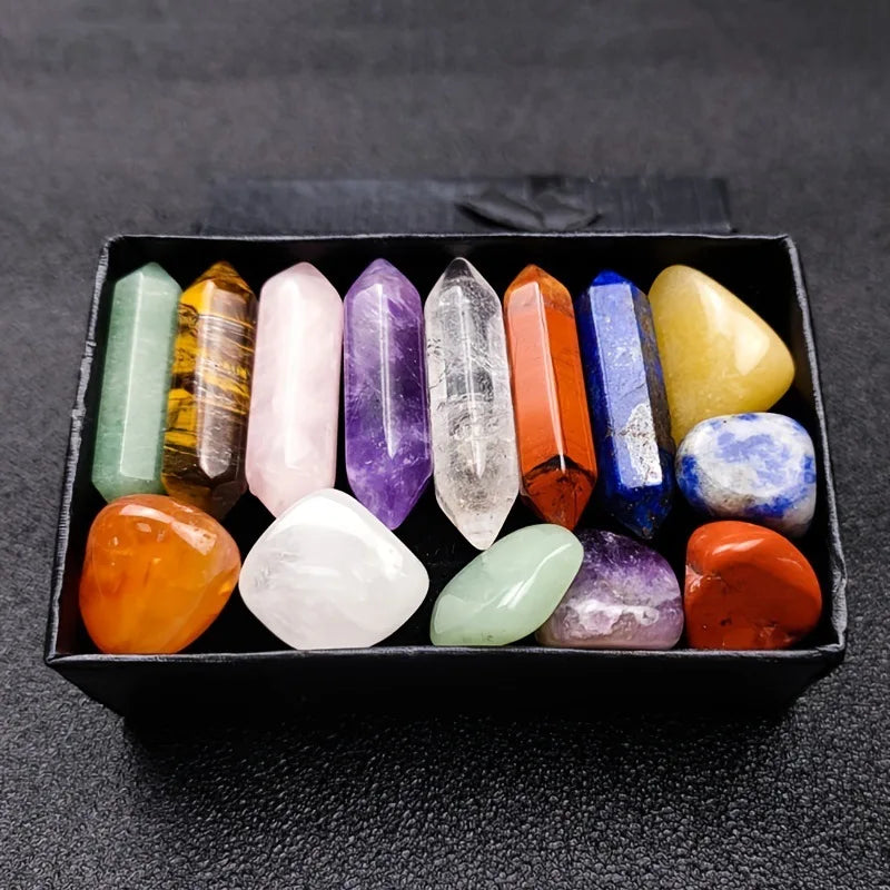 14pcs Pointed Quartz Crystal Chakra Healing Stones And Crystals Set Hexagon Rose Quartz Gems For Meditation Bedroom Decor Leedoar