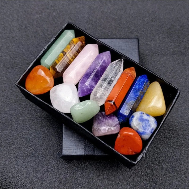 14pcs Pointed Quartz Crystal Chakra Healing Stones And Crystals Set Hexagon Rose Quartz Gems For Meditation Bedroom Decor Leedoar