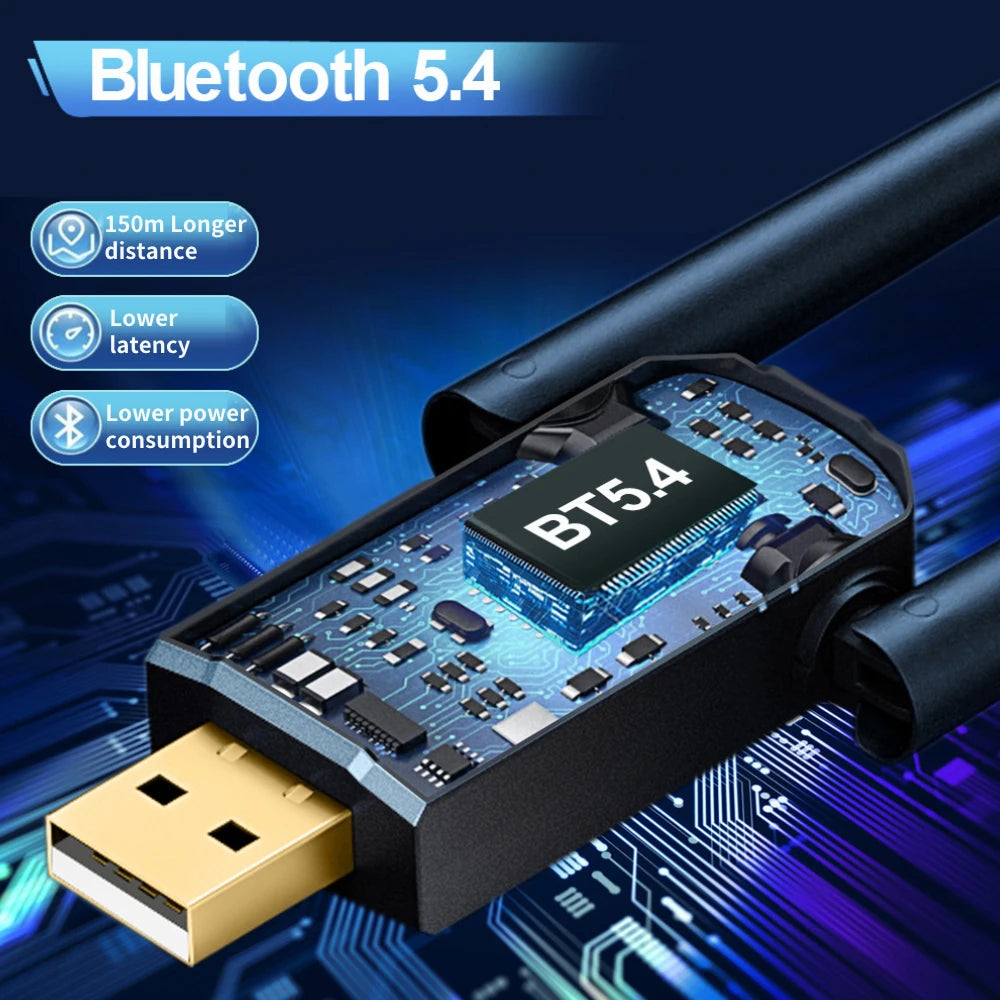 Adaptador USB Bluetooth 5.4 de 150 m, dongle inalámbrico para PC, ratón, teclado, música, receptor y transmisor de audio, Bluetooth 5.3