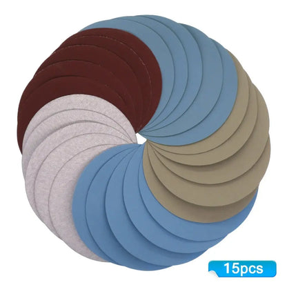 15PCS 125mm Inches Grit 1000 2000 3000 4000 5000 Sanding Discs Hook Loop Sandpaper Round Disk