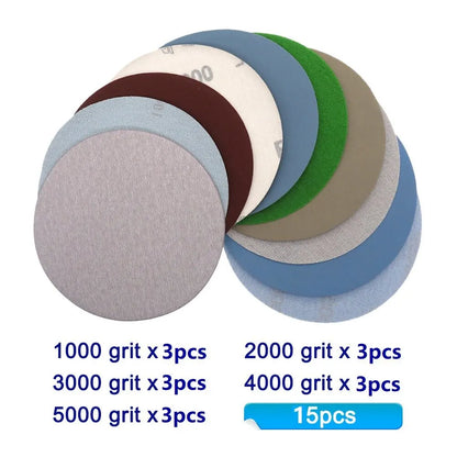 15PCS 125mm Inches Grit 1000 2000 3000 4000 5000 Sanding Discs Hook Loop Sandpaper Round Disk