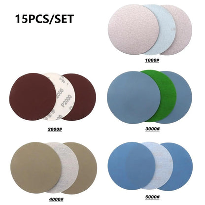 15PCS 5 Inch Wet Dry Sanding Discs Assorted 3000-5000 Grit Sandpaper 125mm Compatible for Random Orbital Sanders Polishing