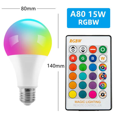16 Colors RGB Bulb LED Multicolor Bulb E27 Base 220V Household Lighting Dimmable 24 Key Remote Control Atmosphere Neon Light Leedoar