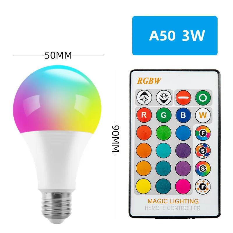 16 Colors RGB Bulb LED Multicolor Bulb E27 Base 220V Household Lighting Dimmable 24 Key Remote Control Atmosphere Neon Light Leedoar