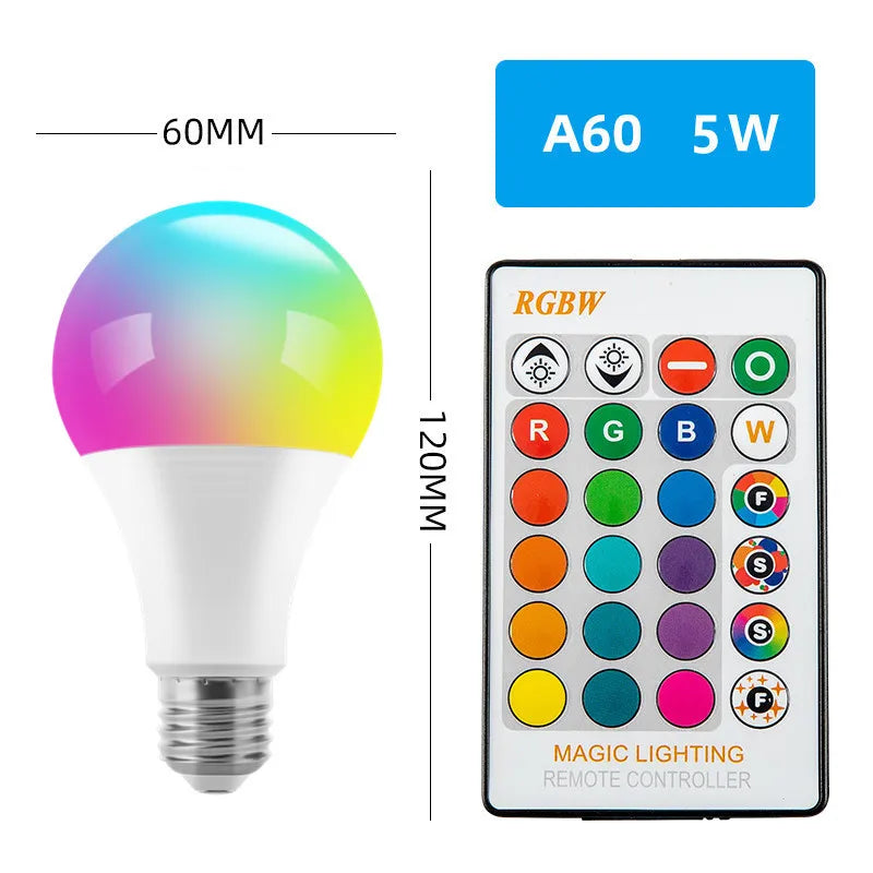 16 Colors RGB Bulb LED Multicolor Bulb E27 Base 220V Household Lighting Dimmable 24 Key Remote Control Atmosphere Neon Light Leedoar