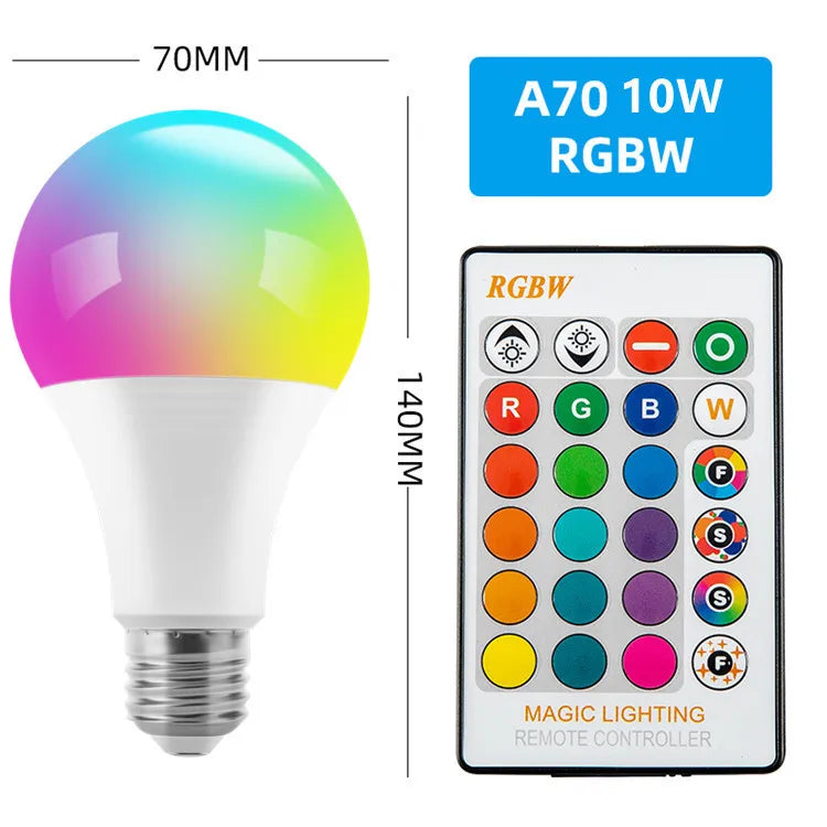 16 Colors RGB Bulb LED Multicolor Bulb E27 Base 220V Household Lighting Dimmable 24 Key Remote Control Atmosphere Neon Light Leedoar