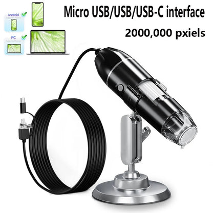 1600X 3in 1 Digital Microscope Camera Portable Electronic Microscope For Soldering LED Magnifier Type-C USB Charge Magnifier