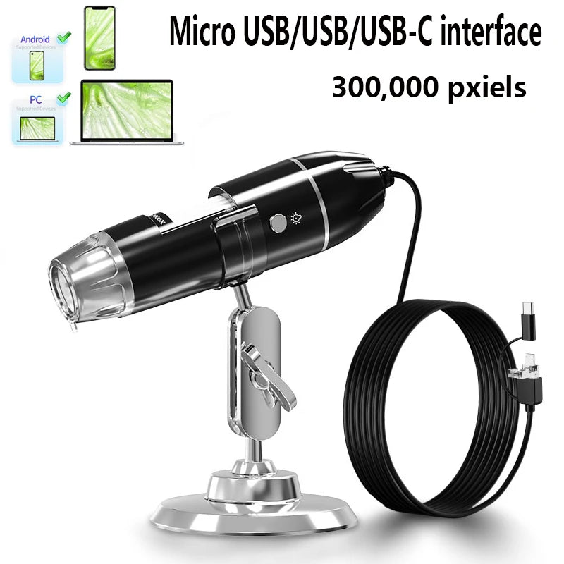 1600X 3in 1 Digital Microscope Camera Portable Electronic Microscope For Soldering LED Magnifier Type-C USB Charge Magnifier