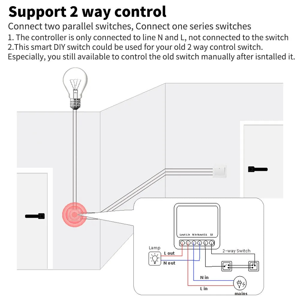 16A Tuya Smart WiFi Switch Support 2-Way DIY Switches Mini Smart Breaker Smart Life Control Support Alexa Google Alice Leedoar