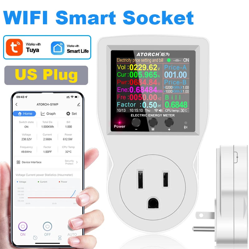 16A Tuya WIFI Smart Socket AC220V 110V Digital Wattmeter EU Plug  Electricity consumption Power KWH US AU FR Power Energy Meter Leedoar