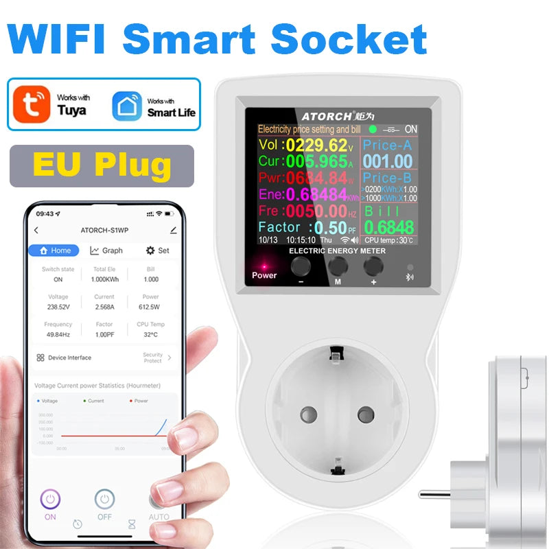 16A Tuya WIFI Smart Socket AC220V 110V Digital Wattmeter EU Plug  Electricity consumption Power KWH US AU FR Power Energy Meter Leedoar