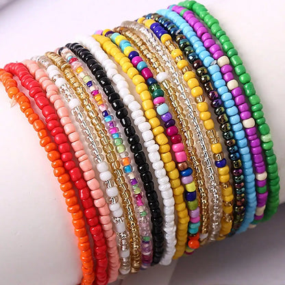 17Pcs Elastic Beaded Bracelets Bohemian Stackable Beaded Stretch Bracelets Colorful Boho Beach Bracelet Set Rainbow Handmade See Leedoar