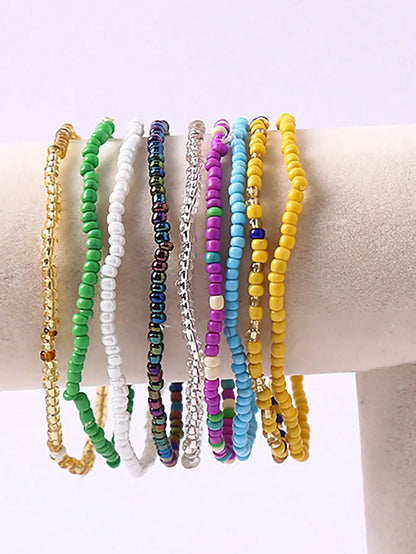 17Pcs Elastic Beaded Bracelets Bohemian Stackable Beaded Stretch Bracelets Colorful Boho Beach Bracelet Set Rainbow Handmade See Leedoar