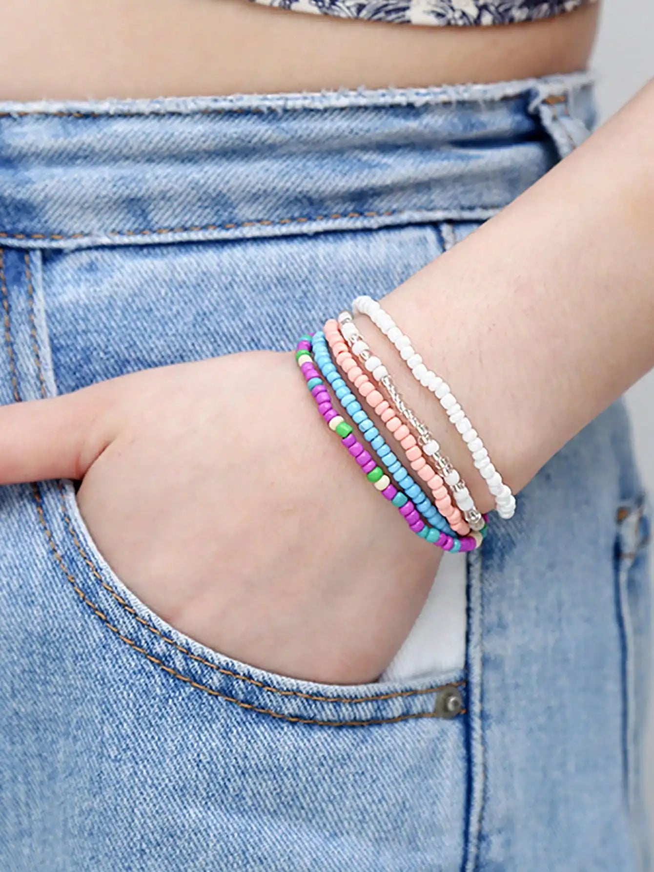 17Pcs Elastic Beaded Bracelets Bohemian Stackable Beaded Stretch Bracelets Colorful Boho Beach Bracelet Set Rainbow Handmade See Leedoar