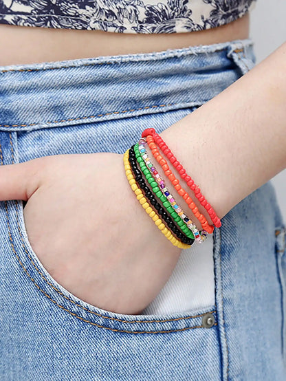 17Pcs Elastic Beaded Bracelets Bohemian Stackable Beaded Stretch Bracelets Colorful Boho Beach Bracelet Set Rainbow Handmade See Leedoar