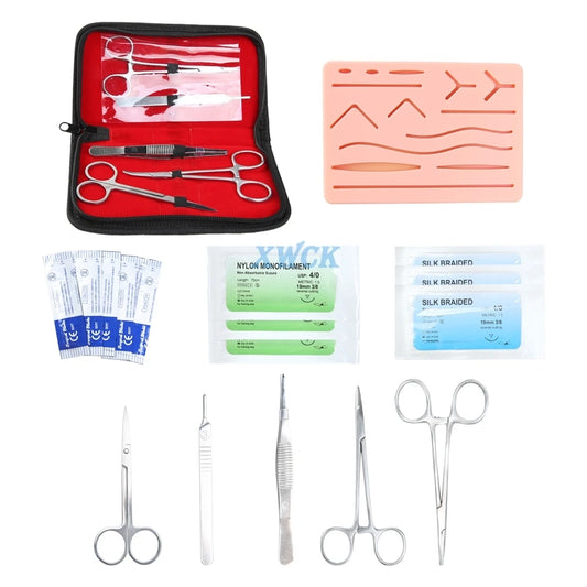 Kit de 17 piezas de almohadillas de sutura de silicona para práctica médica de sutura quirúrgica de piel, modelo de entrenamiento con juego de herramientas 