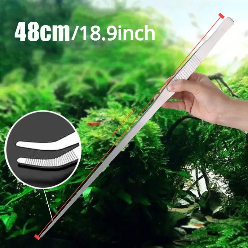 18.9in Stainless Steel Tweezers Fish Tank Aquatic Plants Aqaurium Tool Water Plant Curved Pliers Birds Reptile Feeding Tongs Leedoar