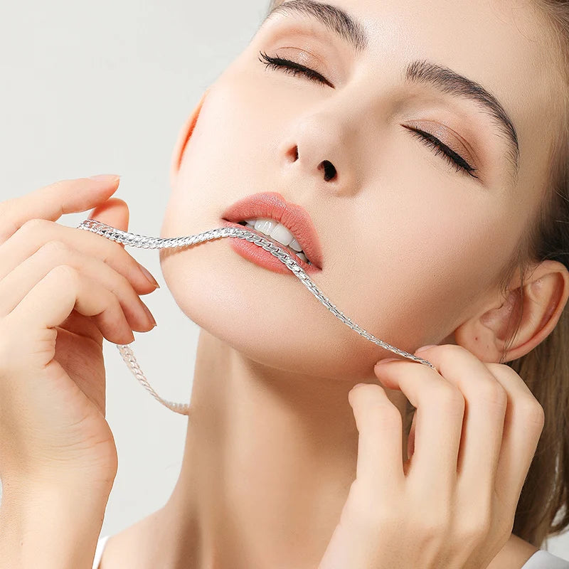 18K Gold/Silver Color 6mm Full Sideways Necklace 8/18/20/24 Inch Chain For Woman Men Fashion Wedding Engagement Jewelry Leedoar