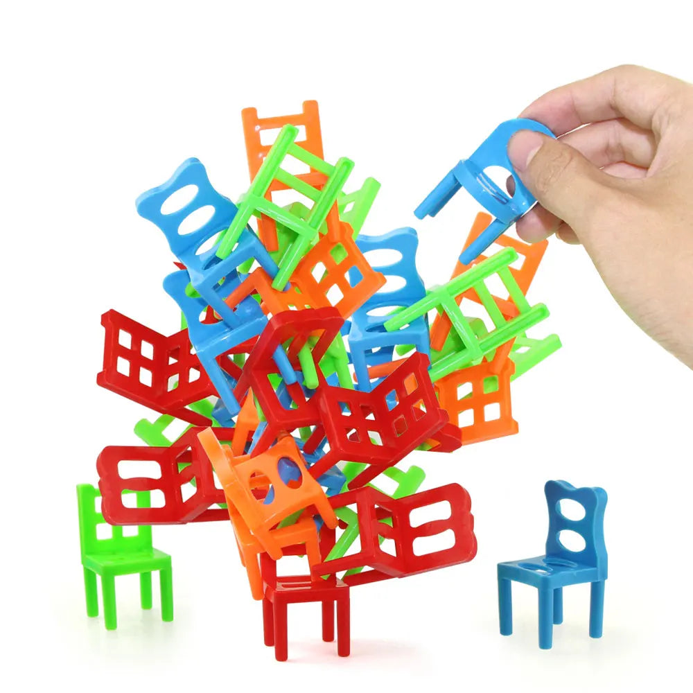 18Pcs/Set Mini Balance Chairs Game Stacking Blocks Assembly Family Game Balancing Training Interactive Educational Toy for Kids Leedoar