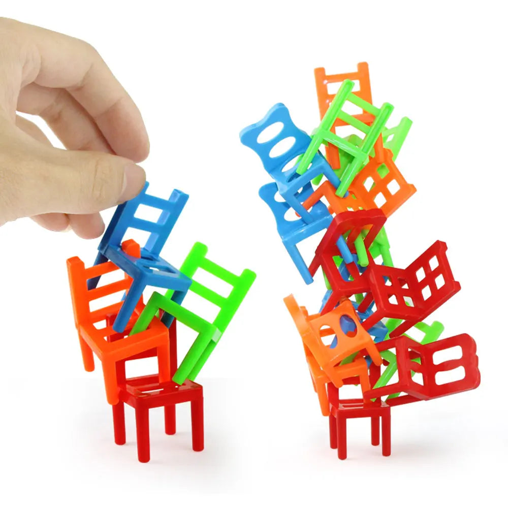 18Pcs/Set Mini Balance Chairs Game Stacking Blocks Assembly Family Game Balancing Training Interactive Educational Toy for Kids Leedoar