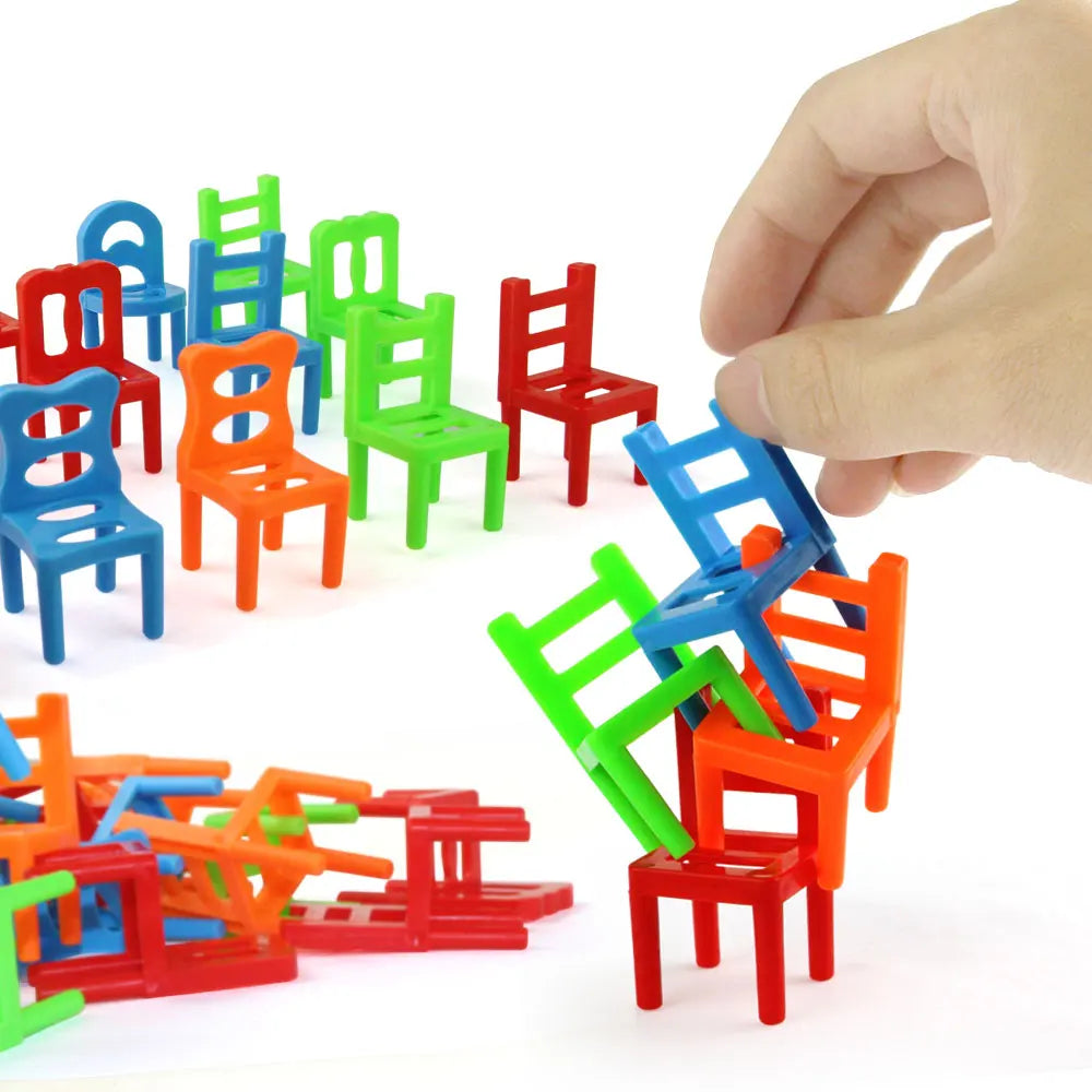 18Pcs/Set Mini Balance Chairs Game Stacking Blocks Assembly Family Game Balancing Training Interactive Educational Toy for Kids Leedoar