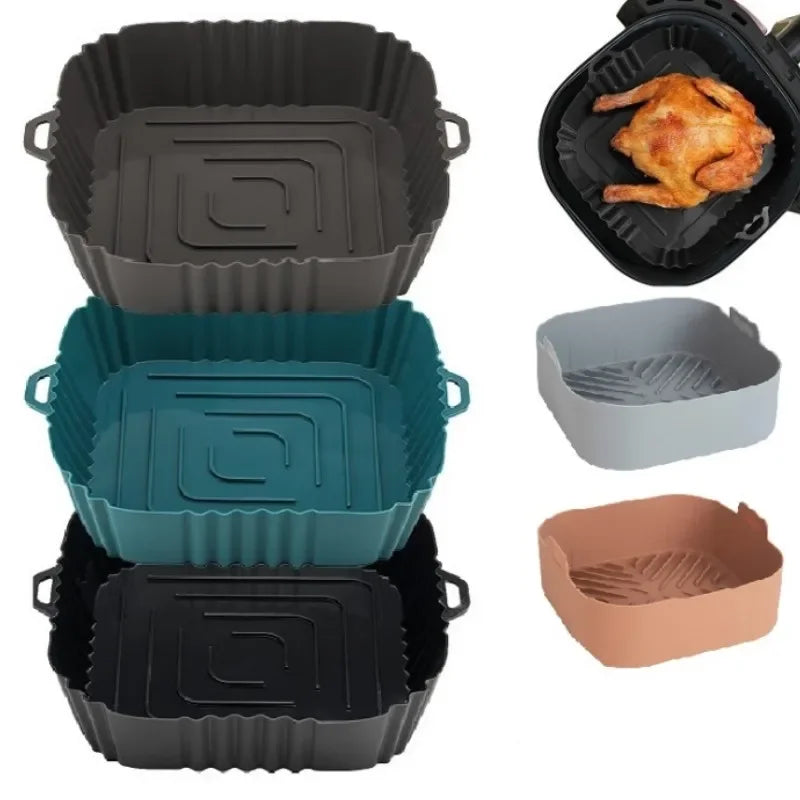 1PC Air Fryer Oven Baking Tray Silicone Tray Fried Chicken Pizza Mat Oilless Silicone Pan Air Fryer Accessories Leedoar