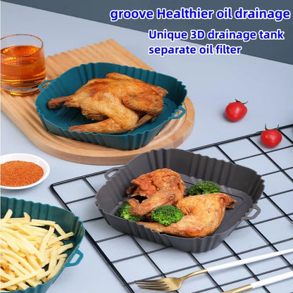 1PC Air Fryer Oven Baking Tray Silicone Tray Fried Chicken Pizza Mat Oilless Silicone Pan Air Fryer Accessories Leedoar