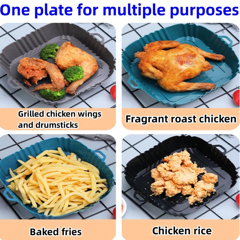 1PC Air Fryer Oven Baking Tray Silicone Tray Fried Chicken Pizza Mat Oilless Silicone Pan Air Fryer Accessories Leedoar