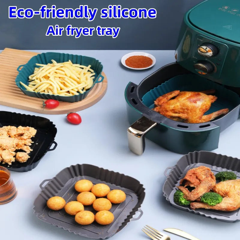 1PC Air Fryer Oven Baking Tray Silicone Tray Fried Chicken Pizza Mat Oilless Silicone Pan Air Fryer Accessories Leedoar