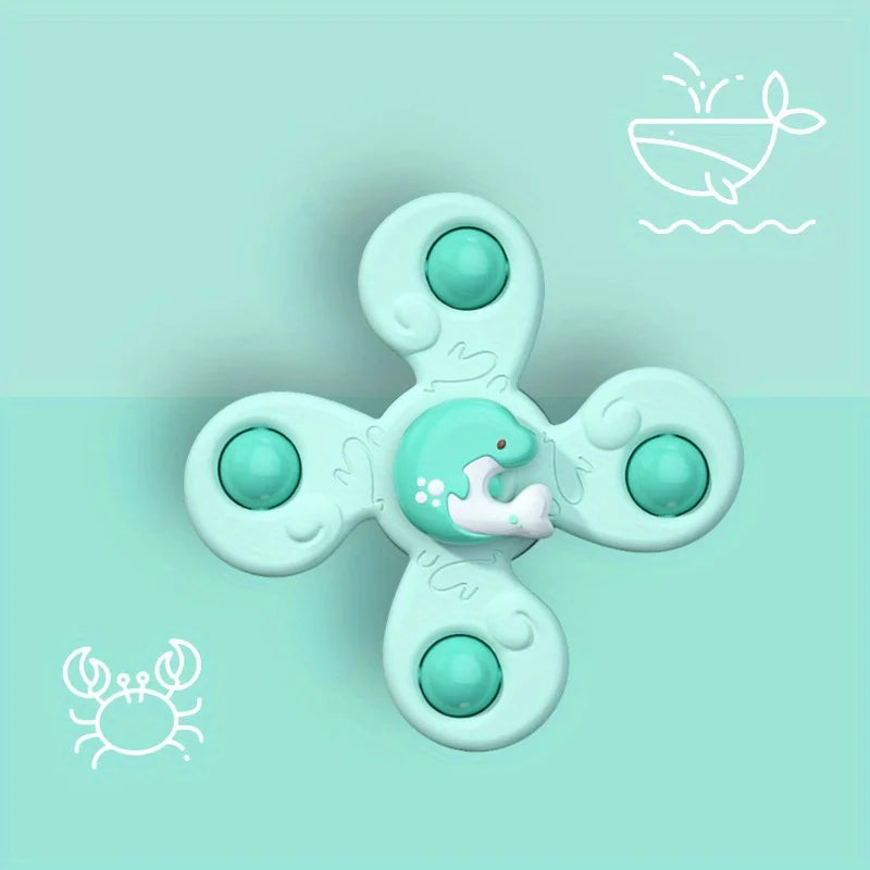 1PC Baby Cartoon Sea Animal Spinners Toy ABS Suction Cup Spinning Top Gyro Stress Reliever Kids Bath Toys Leedoar