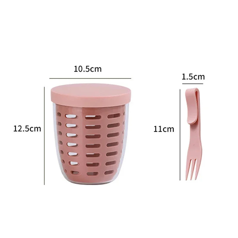 1PC Dripable Fruit Cup with Fork Food Grade Student Portable Picnic Storage Bucket Plastic Cup Sealed Leak Proof Salad Cup Leedoar