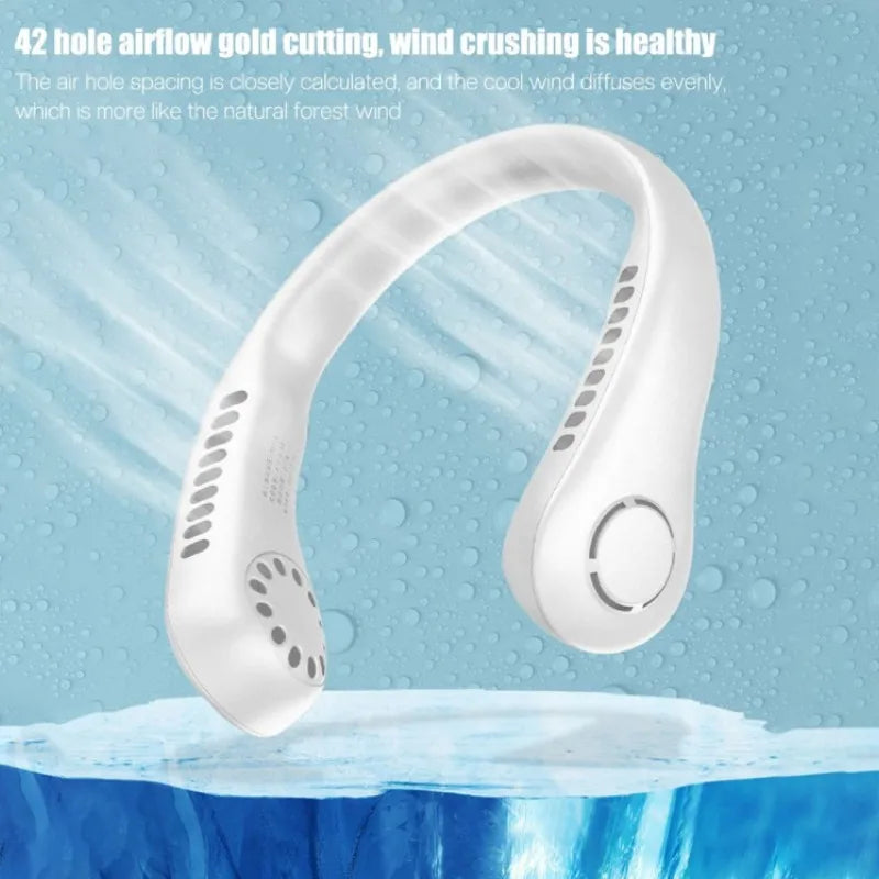 1PC Fan 1200mAh New Mini Neck Portable No Bladeless Hanging Neck Rechargeable Air Cooler 3 Speed Mini Summer Sport Fan Leedoar